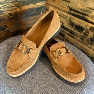 Donald J. Pliner Brown Suede Loafers with Buckle Detail